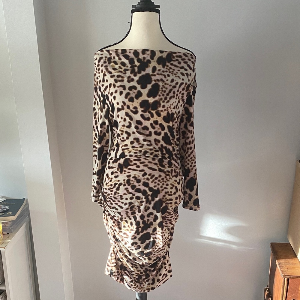 Jennifer Lopez animal print Runched medium dress